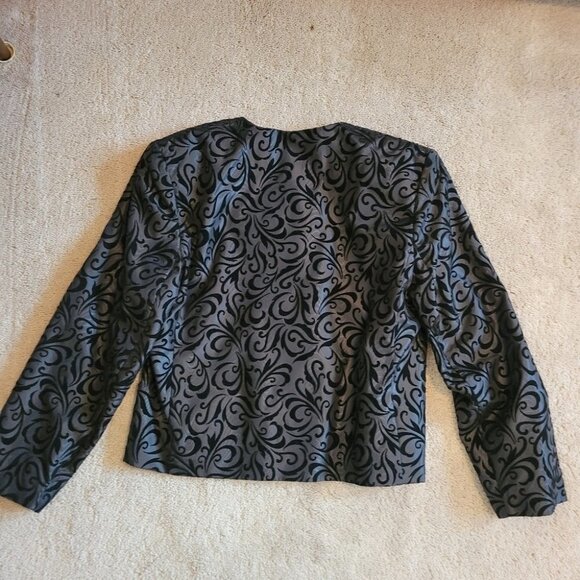 Koret 80s vintage velvet floral  trim crop jacket blazer black 10 - Picture 1 of 7